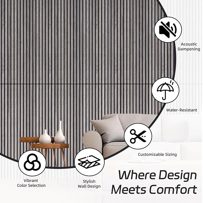 4 Pack Wood Panels for Wall, 47.2"×23.6" Wood Slat Acoustic Panels for Wall, Soundproof Panels, 3D Fluted Panels for Interior Decor (Grey)