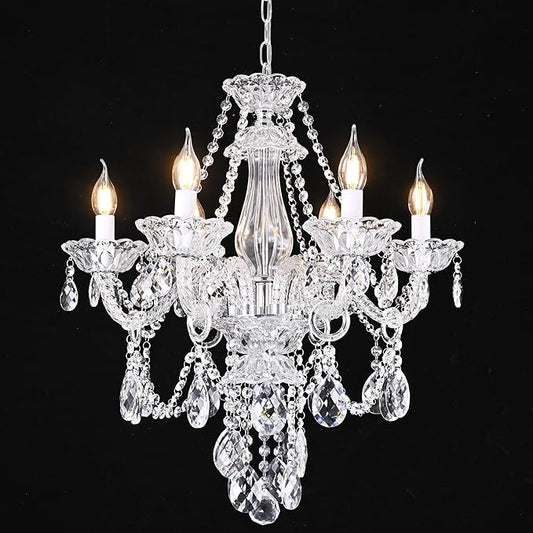 Modern Crystal Chandelier with 6 E12 Sockets, Adjustable Chain, Elegant K9 Crystal Lighting Fixture for Living Dining Room, Foyer