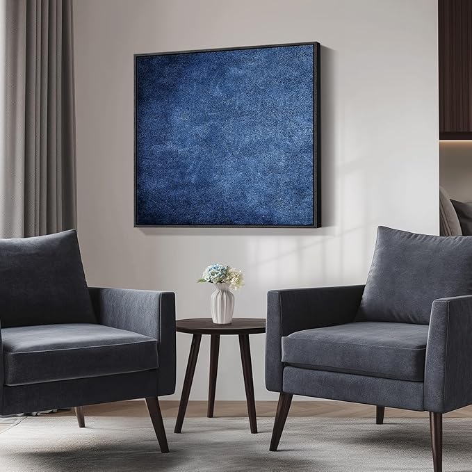 Large Framed Navy Blue Abstract Wall Art for Living Room, Modern Canvas Prints Paintings Artwork for Walls, Minimalist Blue Pictures for Hallway, Bedroom, Office Wall Decor -30x30 In