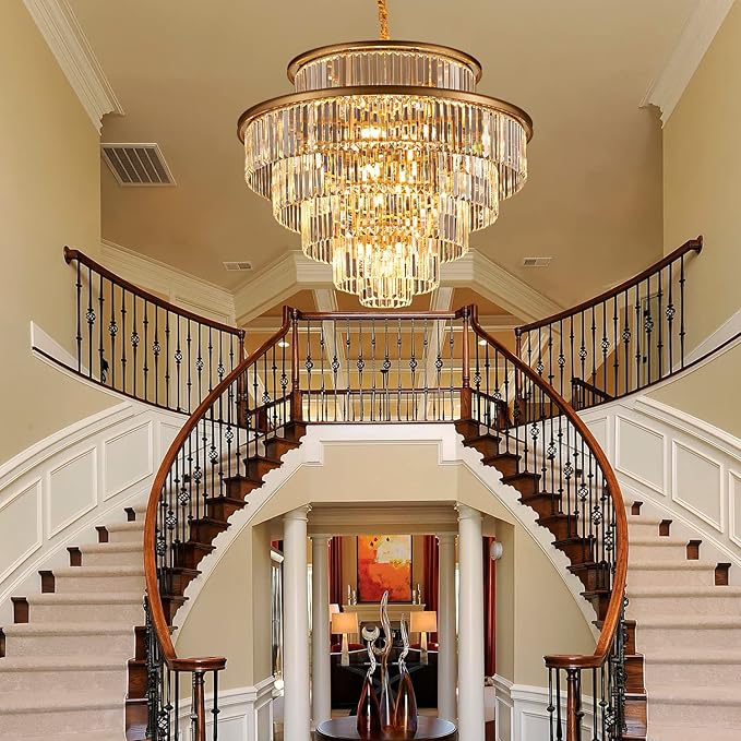 35" 24-Light Modern Crystal Chandelier Light Fixture Large 6-Tier Gold Luxury Chandeliers for Dining Room Round Hanging Pendant Lighting for Living Room Kitchen Entryway Bedroom Foyer Lobby