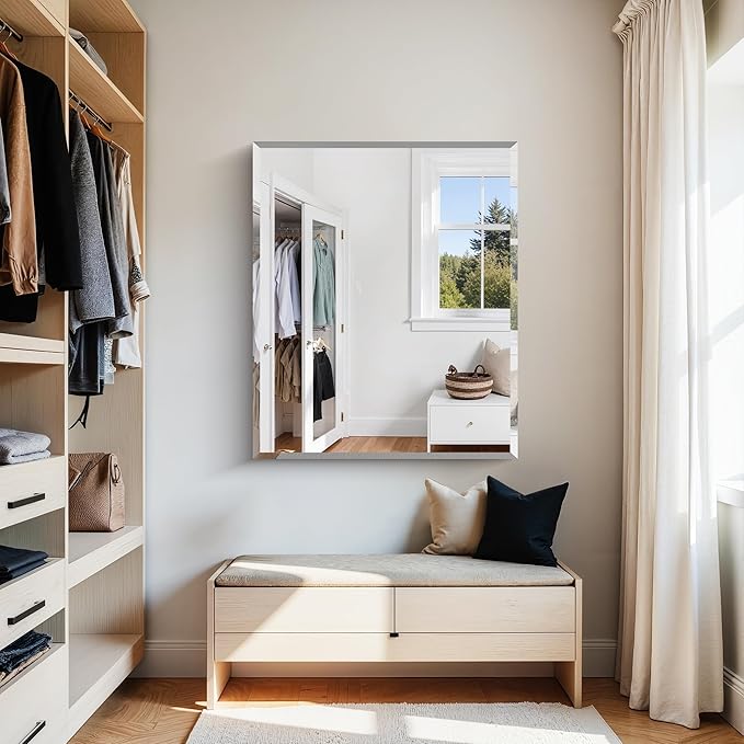 KOCUUY Beveled Mirror, 36x30 Inch Frameless Bathroom Mirror for Over Sink, Upgraded Shatterproof Beveled Unframed Design Mirror for Bathroom, Bedroom, Hang Horizontal/Vertical