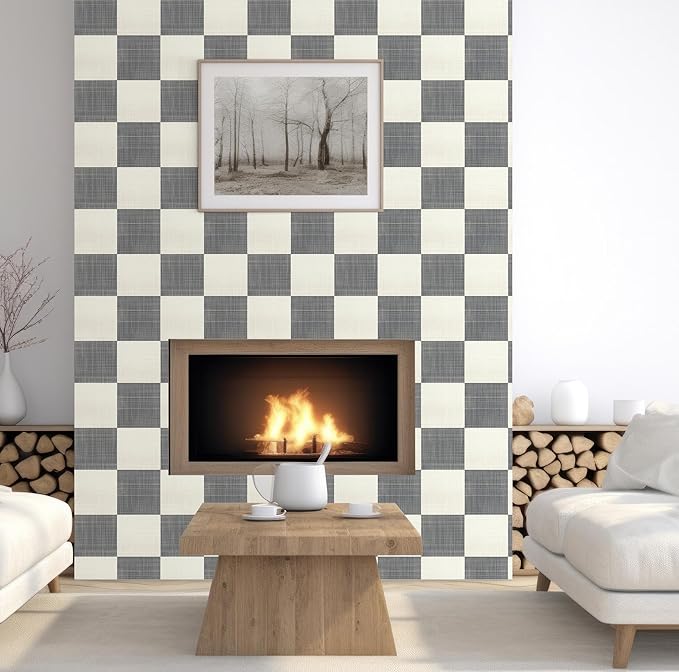Buffalo Checkered Wallpaper – Modern Minimalist Black and White Plaid Peel and Stick Wallpaper, Self-Adhesive Vinyl for Home Decor, 17.7in x 236in