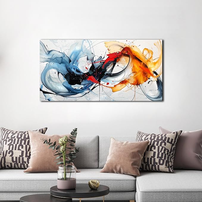 Modern Prints Wall Art for Office - Abstract Art Wall Decor for Living Room - Blue Canvas Wall Art Ready to Hang Size 20" x 40"