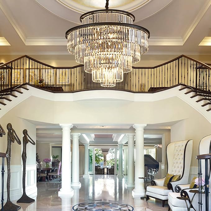 35" 24-Light Modern Crystal Chandelier Light Fixture Large 6-Tier Black Luxury Chandeliers for Dining Room Round Hanging Pendant Lighting for Living Room Kitchen Entryway Bedroom Foyer Lobby