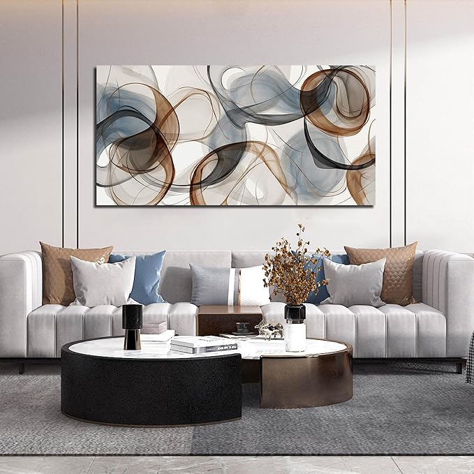 Abstract Art Wall Decor Light Blue Wall Art Brown Canvas Art Print Modern Large Artwork for Bedroom Bathroom Living Room Office 29"x 59"