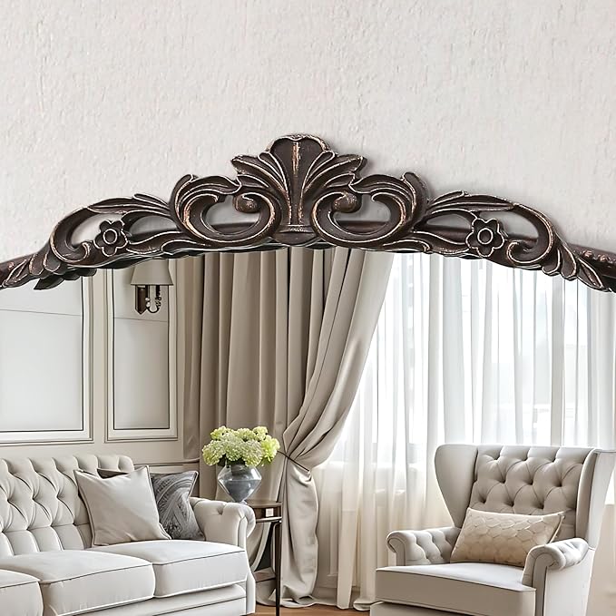 Micasso Bronze Vintage Wall Mirror: 24"x 32" French Baroque Antique Arched Wall Mounted Mirror - Traditional Ornate Decorative Entryway Mirror for Home Decor/Entryway/Fireplace/Living Room/Hallway