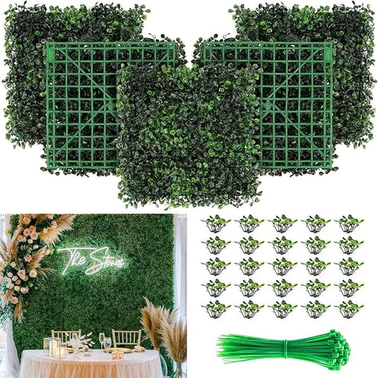 KASZOO Grass Wall 12 Pack 10"x10" Artificial Boxwood Hedge Wall Panels, Privacy Hedge Screen Faux Boxwood for Outdoor,Indoor,Garden,Fence,Backyard,Greenery Walls