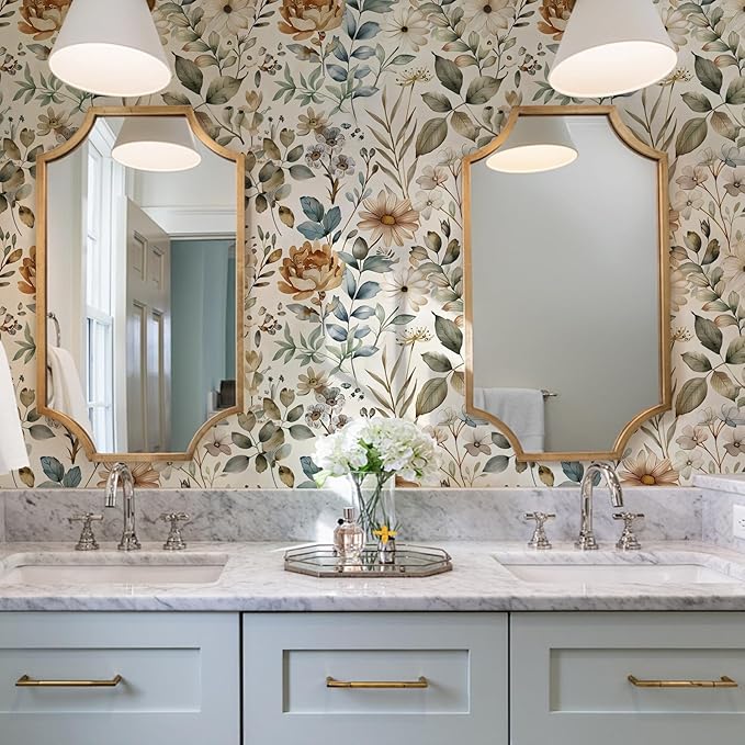 Beige Floral Wallpaper Self Adhesive Peel and Stick Cream Blooming Watercolor Vivid Botanical Leaf Contact Paper Removable Waterproof for Bedroom Renter Friendly 17.71"x236.2"