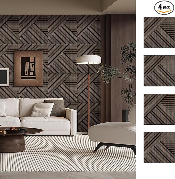 4 Packs Acoustic Wall Panels - Self-Adhesive 3D Wood Slat Wall Panel- Peel and Stick Sound Absorbing Panels for Noise Reducing - Feature Wall Decor for Home & Office