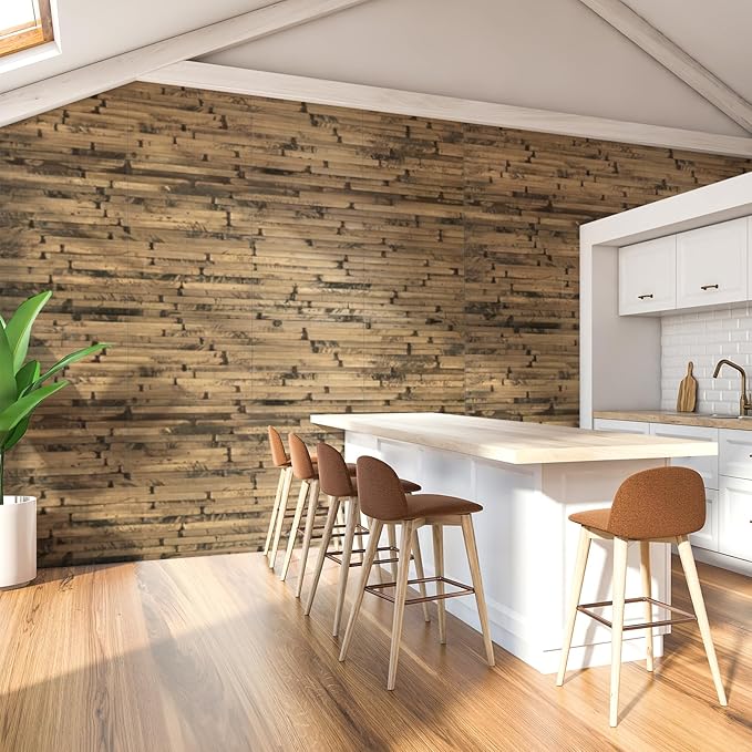 Art3d Natural Bamboo Wall Panel for Interior Wall Decor, Renewable Pole Wrap Wainscoting Paneling for Wall Ceiling Furniture Cabinet Office, 12 x 96 Inch - Dark Burned