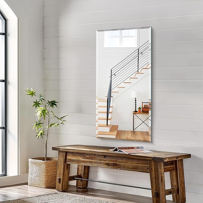 KOCUUY Beveled Mirror, 20x40 Inch Frameless Bathroom Mirror for Over Sink, Upgraded Shatterproof Beveled Unframed Design Mirror for Bathroom, Bedroom, Hang Horizontal/Vertical