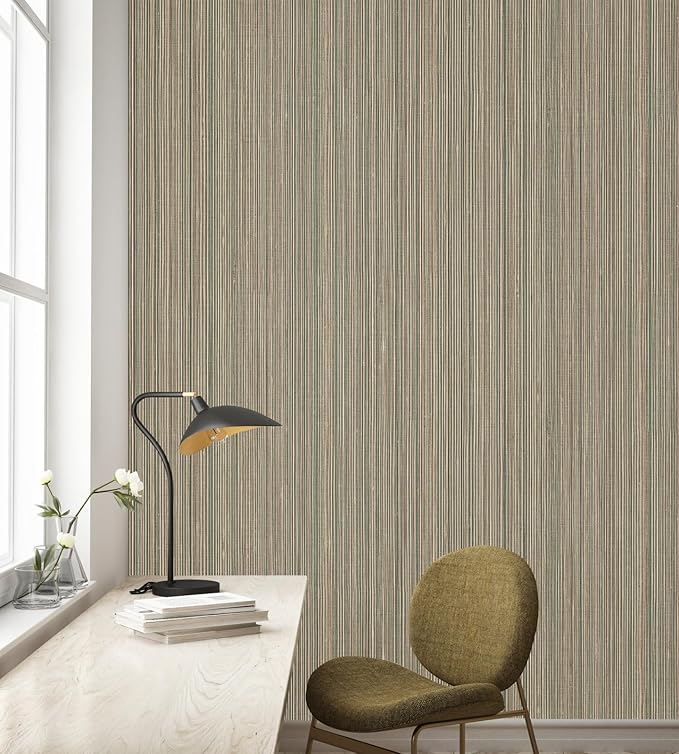 20.8" x 196.8" Peel and Stick Wallpaper Grasscloth, Thick Brown Textured Wall Paper Neutral Waterproof Self Adhesive Removable Wallpaper Mural for Home Decor Bedroom Kitchen Cabinet