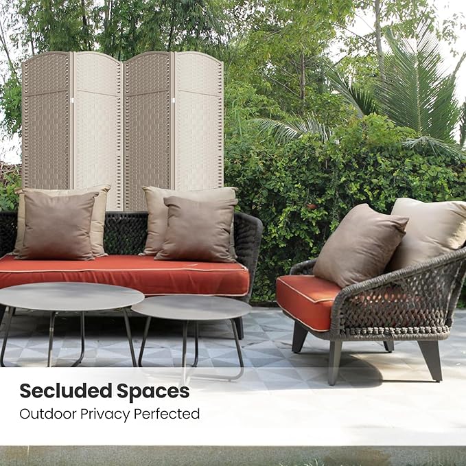 4 Panel Room Divider,6Ft Folding Privacy Screen,Tall - Extra Wide Foldable Panel Partition Wall Divider with Diamond Double-Weaved Hand-Woven Design Room Screen Divider