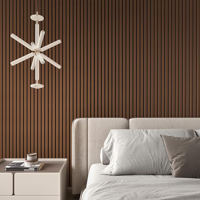 2 Panel Wood Slat Acoustic Panel 48" x24" for Sound Absorbing, Soundproof Wood Slat Panel Cover 16 Sq.Ft, 3D Fluted Sound Absorbing Paneling for Wall Decor, Living Room, Bedroom, Walnut