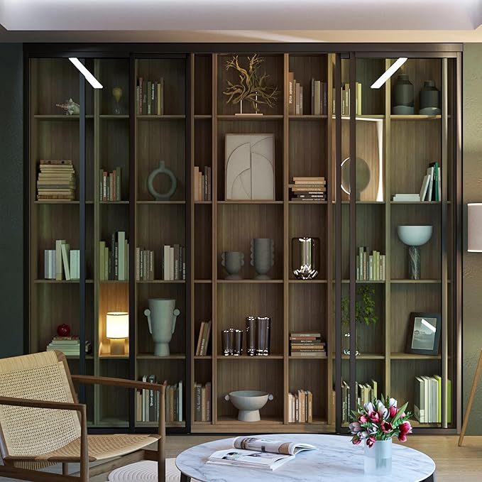 4 Panel Glass Room Divider and Sliding Glass Closet Doors - Smoked Frosted Partition Wall - Clear, Smoked and Frosted Glass Sliding Doors Options (Clear Glass, 96x80)