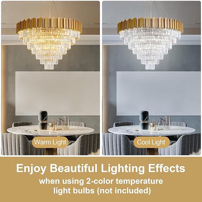 7-Tier 39" Modern Crystal Chandelier, 21-Light Gold Chandelier, Luxury Round K9 Crystal Chandeliers Pendant Light Fixture for Dining Room, Living Room, Bedroom, Foyer, Entryway, Kitchen, Restaurant