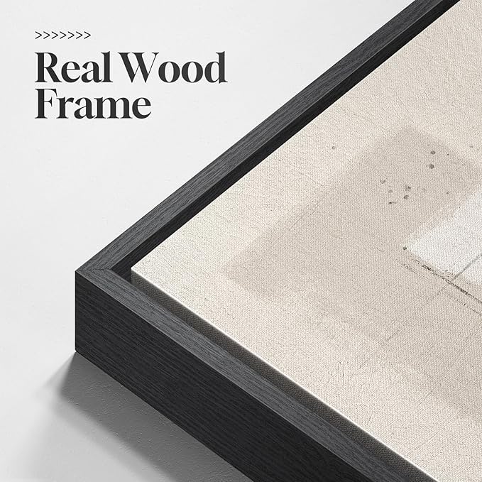 Large Framed Neutral Abstract Floral Wall Art, Set of 2 Black and Beige Modern Canvas Prints Paintings Artwork for Walls, Minimalist Pictures for Living Room, Dining Room, Bedroom Wall Decor 24x36 In