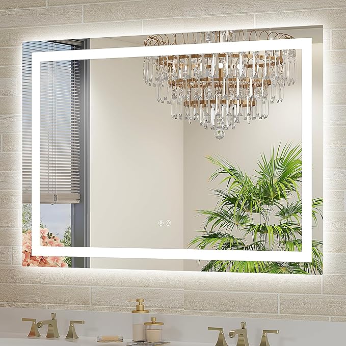 40x28 LED Bathroom Mirror with Lights, Brighter Backlit + Front Lit, Tempered Glass, Dimmable, Multiple Light Modes, Anti-Fog Lighted Bathroom Vanity Mirror for Wall, Memory Function
