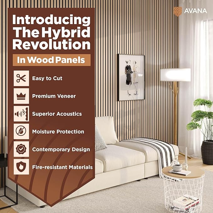 Avana Modern Acoustic Wood Wall Panels – 47.2 x 12.6 Inch White Oak Acoustic Panels 1 PC – Wall Panels for Interior Wall Decor For Homes, Offices, Studios – Sturdy And Durable Wood Panels for Wall