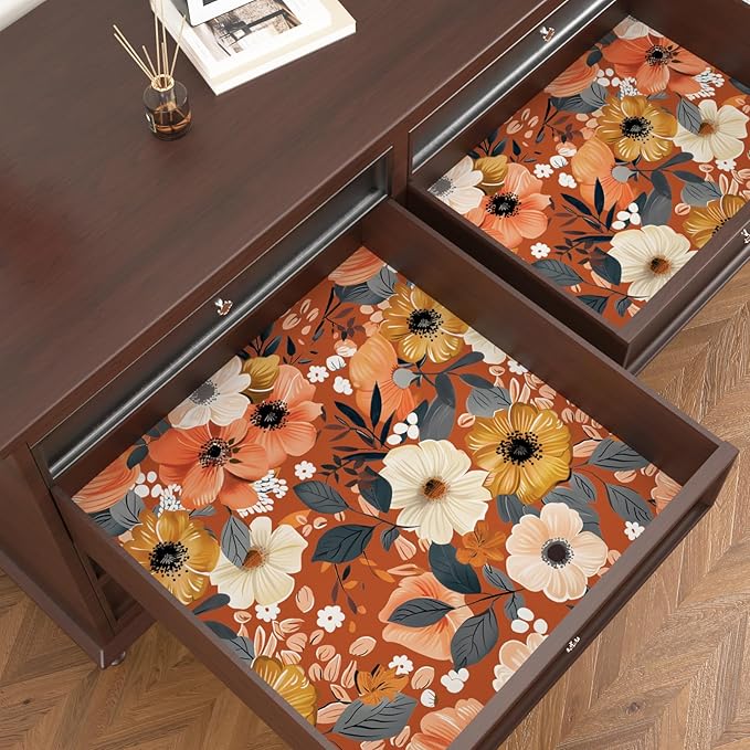 Orange Wallpaper Stick and PeelBoho Floral Contact Paper Self Adhesive Removable Waterproof Easy Peel Off Wall Paper Renter Friendly for Bedroom Cabinet Backsplash 17.5 x 393.5In