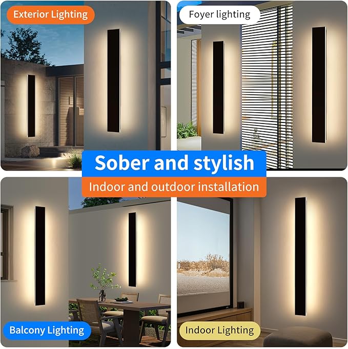 Mikeru 2 Pack Upgraded 47.2" Long LED Wall Sconce, 4.3" Wide IP65 Waterproof Outdoor Wall Lights, 3000K Warm White Exterior Lighting Fixtures for Front Porch, Garage, Basement & Patio