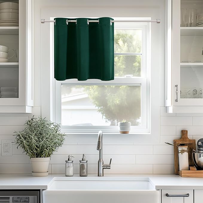 ChrisDowa Blackout Curtains 36 Inches Long for Living Room, Grommet Thermal Insulated Room Darkening Curtains for Bedroom (1 Panel Set, Forest Green, 52 x 36 Inch)