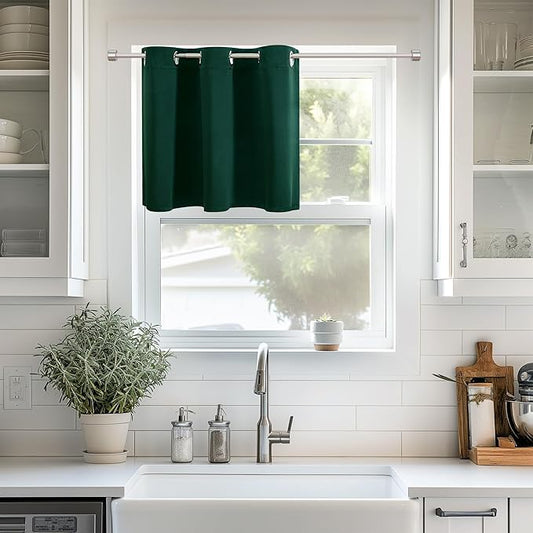 ChrisDowa Blackout Curtains 36 Inches Long for Living Room, Grommet Thermal Insulated Room Darkening Curtains for Bedroom (1 Panel Set, Forest Green, 52 x 36 Inch)