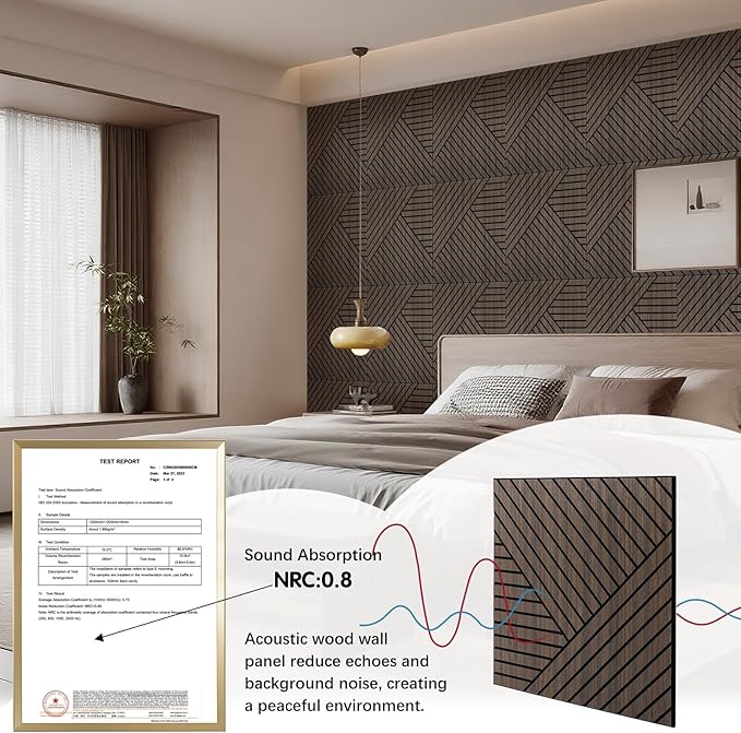 4 Packs Acoustic Wall Panels - Self-Adhesive 3D Wood Slat Wall Panel- Peel and Stick Sound Absorbing Panels for Noise Reducing - Feature Wall Decor for Home & Office