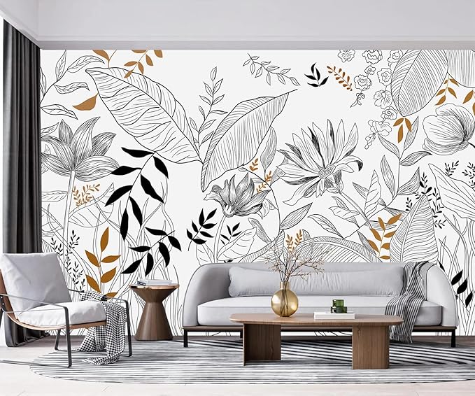 -Hand-Painted Flower Plant Fabric Wallpaper Simple Art Living Room 180" x 115" (Not Peel and Stick)