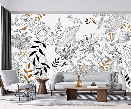 -Hand-Painted Flower Plant Fabric Wallpaper Simple Art Living Room 180" x 115" (Not Peel and Stick)