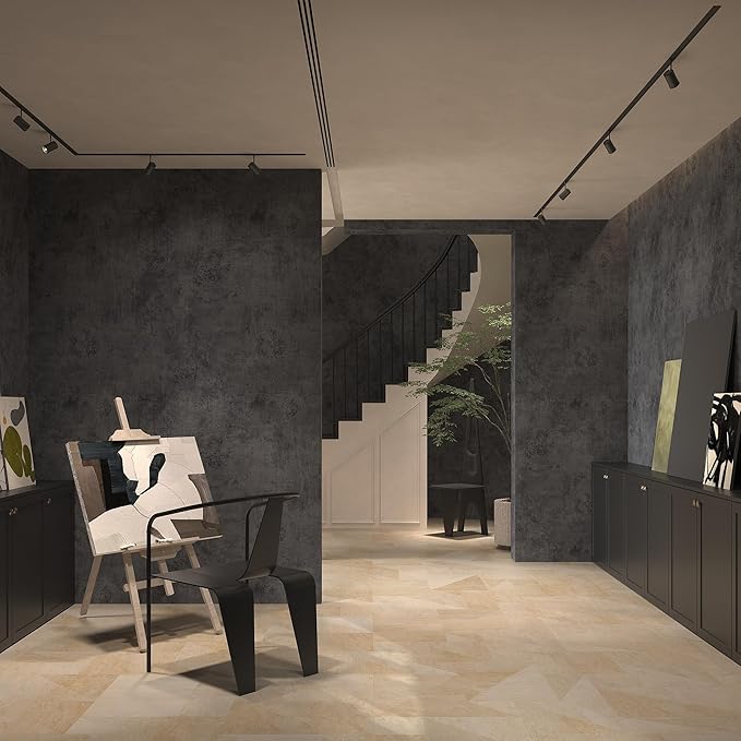 JSEVEM 16"×118" Dark Grey Blue Concrete Wallpaper Peel and Stick Vinyl Faux Concrete Cement Contact Paper Waterproof Industrial Matte Textured Stickers for Bathroom Basement Desk Cabinet Countertops