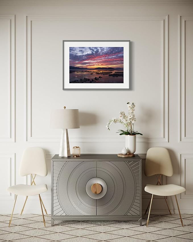 Oriental Beauty: Stunning Feng Shui Landscape Wall Art Prints for Home Decor in 3 Sizes (Serene Sunset Over a Coastal Fishing Village, 12" x 18")