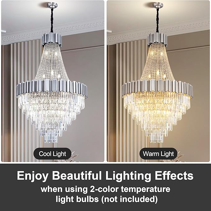 54" Long Crystal Chandelier for High Ceilings, 21-Light Modern Silver Large Chandeliers for Staircase Foyer Entryway Living Room Hallway, Luxury Top K9 Crystal Tiered Ceiling Light Fixture