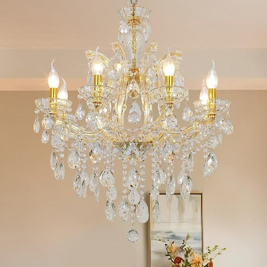 Modern Crystal Chandeliers Luxurious Gold Maria Theresa Chandelier Pendant Lamp for Bedroom Dining Table, Kitchen Island, Living Room, Shatterproof Glass & Dimmable Warm Light