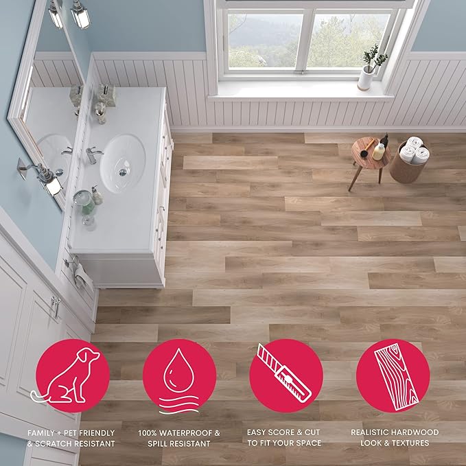 LUCiDA SURFACES Luxury Vinyl Flooring Tiles-Peel and Stick Floor Tile for DIY Installation-Sample Wood-Look Plank-Honey-Basecore-6 inch x 12 inch