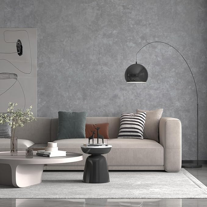 JSEVEM 31"×354" Air Guide Design Extra Wide Thick Light Grey Concrete Wallpaper Peel and Stick Industrial Grey Concrete Contact Paper Vinyl Glossy Adhesive Cement Sticker for Bedroom Office Gym Walls