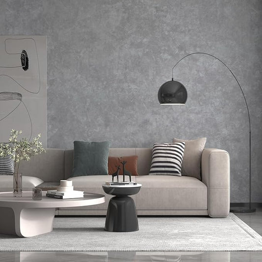 JSEVEM 16"×354" Air Guide Design Extra Thick Light Grey Peel and Stick Concrete Wallpaper Waterproof Gray Concrete Contact Paper Vinyl Glossy Textured Faux Adhesive Cement Sticker for Bedroom Bathroom