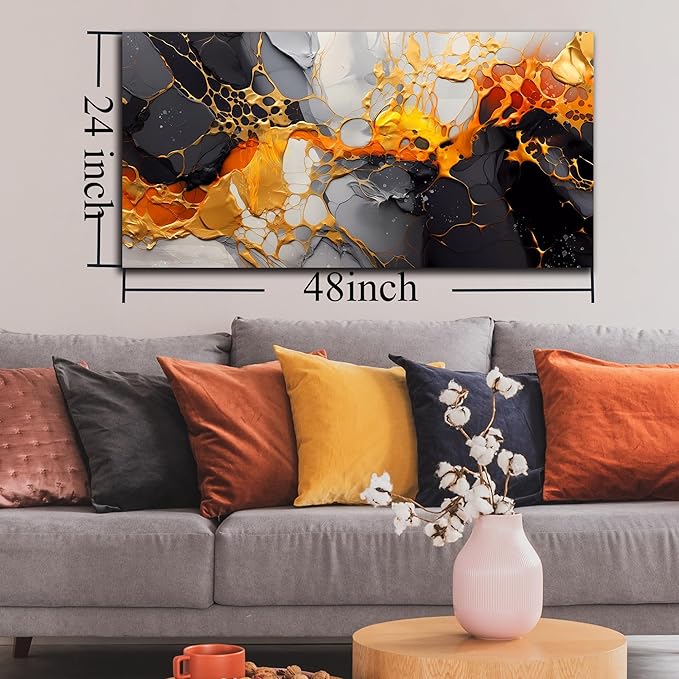 Abstract Canvas Wall-Art Living Room - Black and White Wall Art - Marble Wall Art for Bedroom Office Pictures 24" x 48"
