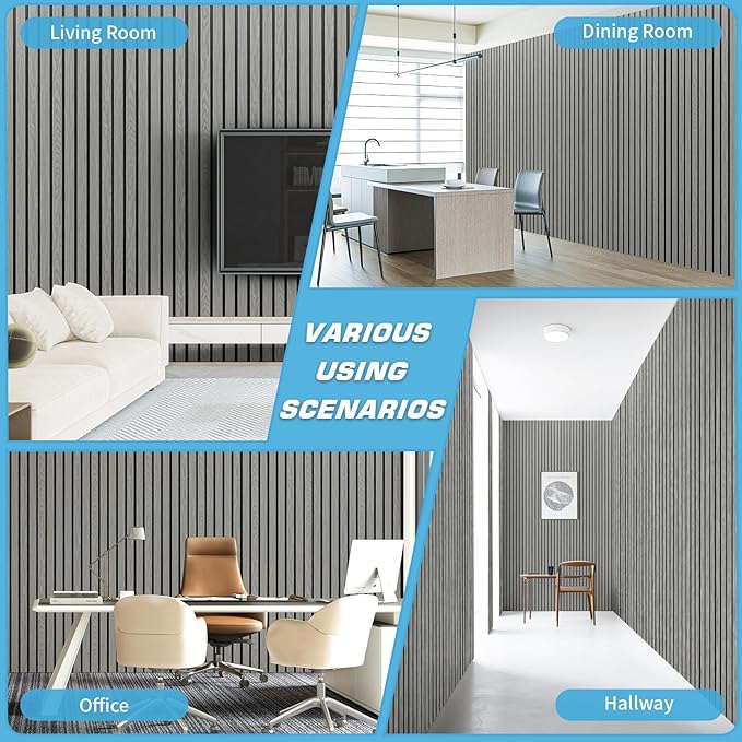 Art3d 4-Pack Glue-On Six-Grid Wainscoting Panel for Interior Wall Decor - 104 x 12 Inch Polystyrene Ultralight Slim Slat Wall Panels for Living Room Bedroom, Ash