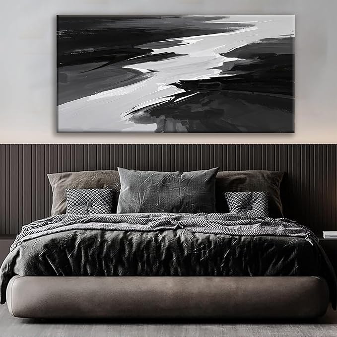 Large Abstract Wall Art For Living Room Black And White Wall Art Painting Artwork Canvas Art Wall Decor Simple Picture Abstract Wall Decor Bedroom Office 29"X 58"