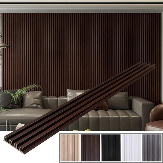 6-Pack Slat Wall Panel with 2 Trims Wood Grain Slat Wall 96" x 6.2" WPC Slats 3D Wall Panels Walnut Grille