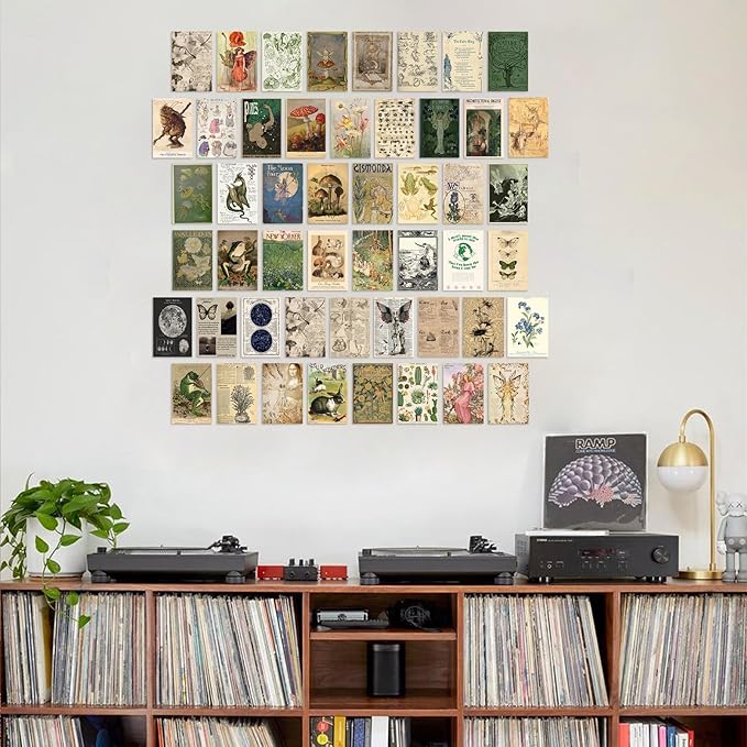 KBKBART Vintage Fairycore Decor Aesthetic Pictures, 50 Pcs Fairycore Room Decor, Retro Cottagecore Earthy Wall Art Vintage Fairy Posters Wall Collage Kit for Dorm Bedroom (4"x6")