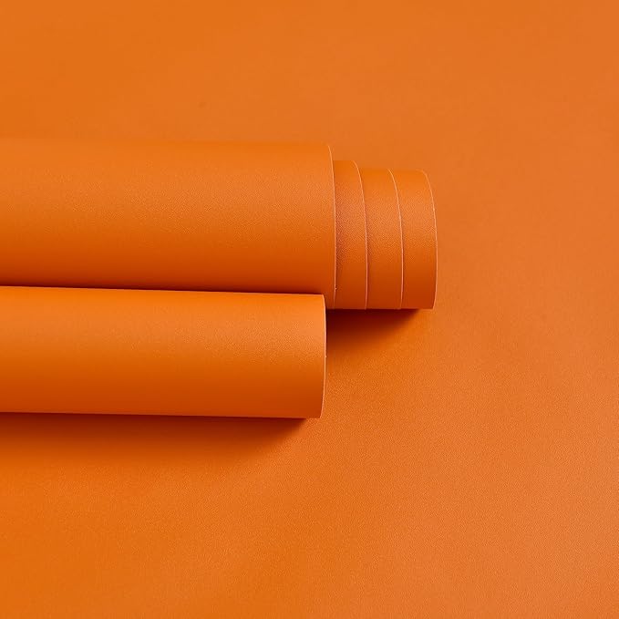 Orange Peel and Stick Bathroom Removable Wallpaper Thicken Vinyl Modern Matte Textured Solid Color Self-Adhesive Kids Wallpaper, Contact Paper for Bedroom Kitchen Cabinet (24"x393" Orange)