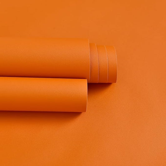 Orange Peel and Stick Bathroom Removable Wallpaper Thicken Vinyl Modern Matte Textured Solid Color Self-Adhesive Kids Wallpaper, Contact Paper for Bedroom Kitchen Cabinet (24"x393" Orange)