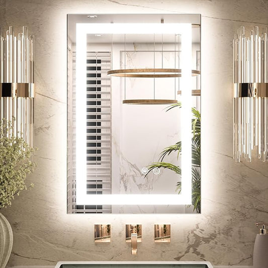 Keonjinn LED Mirror for Bathroom 16 x 24 Inch, Frontlit & Backlit Bathroom Vanity Mirror with 3 Color Lights, Lighted Bathroom Mirror with Anti-Fog, HD Tempered Glass, UL-Listed LED Driver, CRI90+