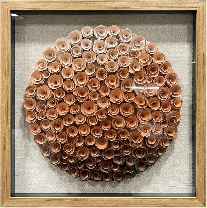 BrightA Natural Wood Paper Cylinder Wall Art Brown Gradient Color Circular Design with Earthy Tones Framed Artwork Modern Minimalist Home Decor for Living Room 23.6"x23.6"