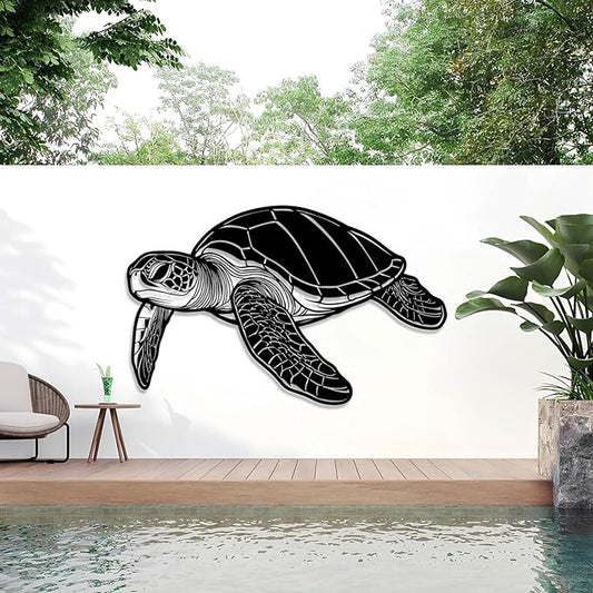 Veplsur Metal Turtle Wall Art, Metal Coastal Turtle Decor, Turtles Wall Decor, Large Turtles Art, Ocean Wall Hanging, Marine Biology Beach Hanging for Bathroom Bedroom (Black, 30"x19"|76x49cm)