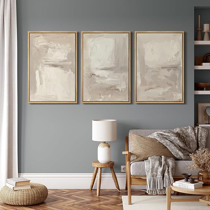 MUDECOR Framed Wall Art Print Set Neutral Abstract Modern Minimalist in Beige and Cream Tones Illustrations Modern Art Boho Decorative Colorful for Living Room, Bedroom, Office - 16"x24"x3 Natural