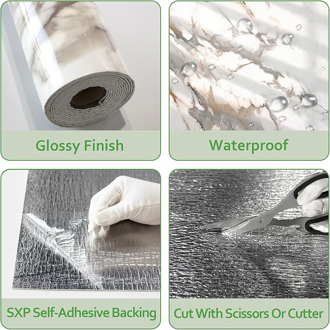 Marble Peel and Stick Waterproof Wall Paneling, 118" x 47" Calacatta Gold Glossy Finish Self-Adhesive Backsplash Tile Vinyl Wall Panel for Kitchen Bathroom Wall Decor, Covers 38.75 Sq. Ft.