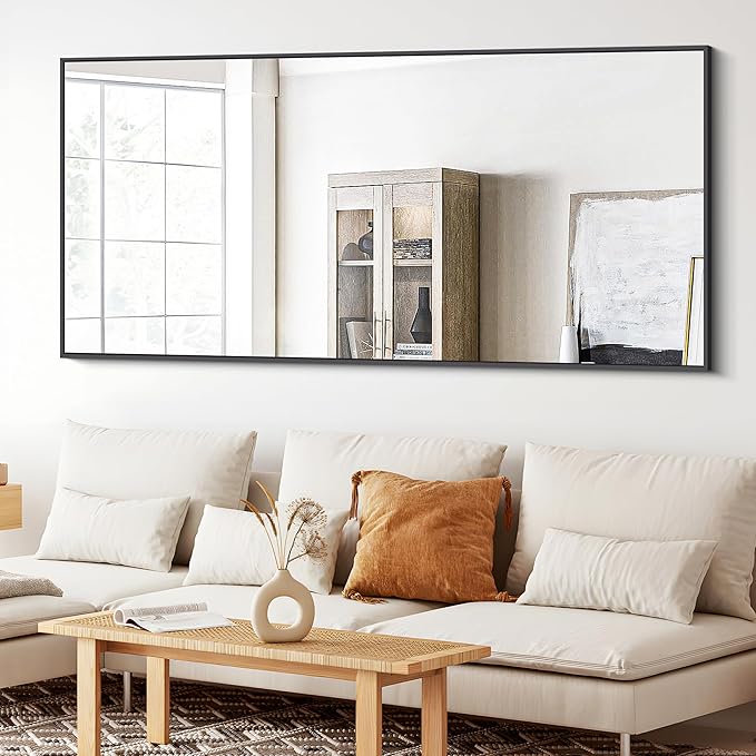 BONEWEI Bathroom Mirror,30x60 inch Large Wall Mirror for Bathroom Wall Mounted Black Rectangle Corner Mirrors,Black Bathroom Mirror for Living Room,Farmhouse,Bedroom Entryway,Horizontal/Vertical